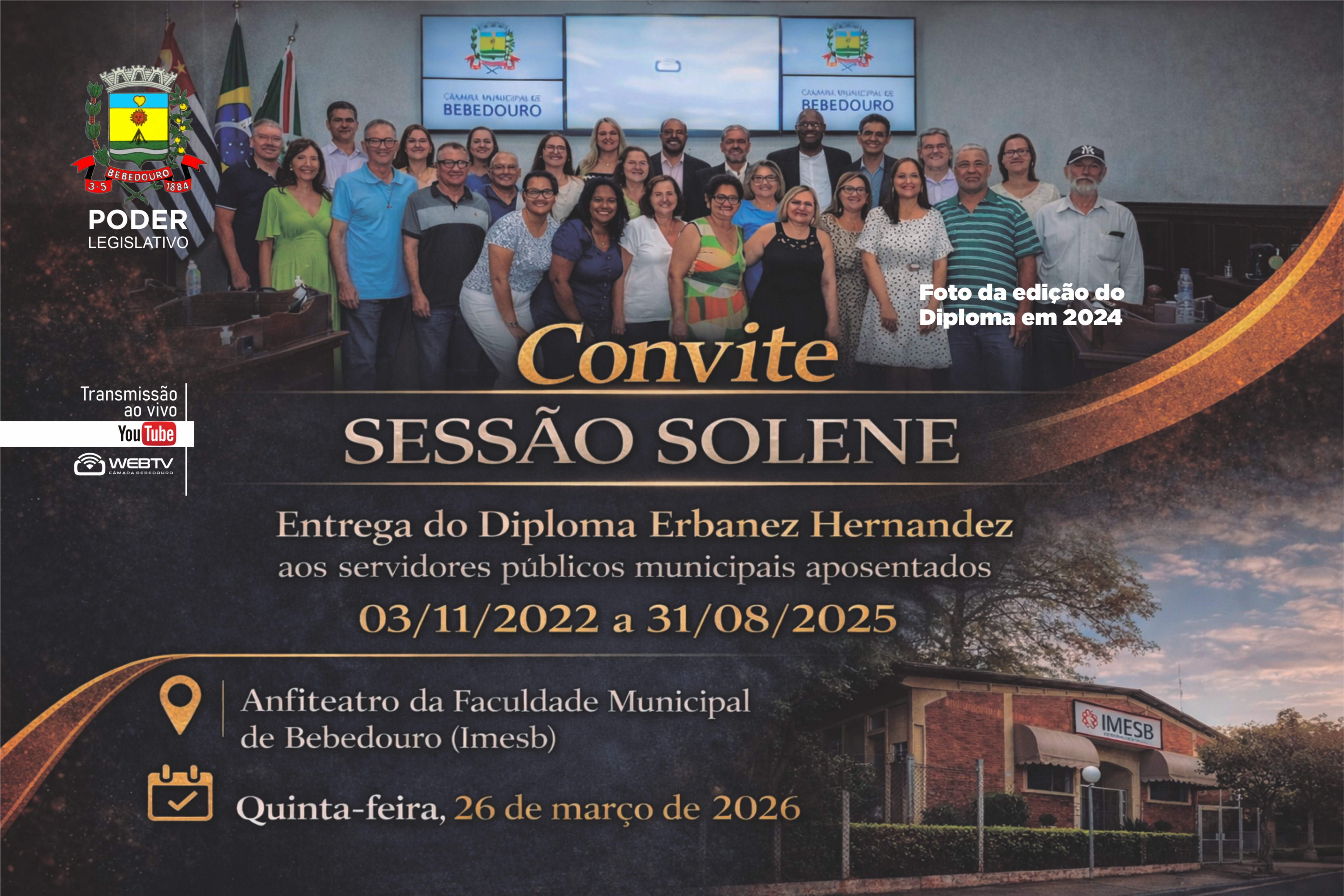 Servidores públicos que se aposentaram entre 2022 e 2025 serão homenageados nesta quinta-feira, no Imesb