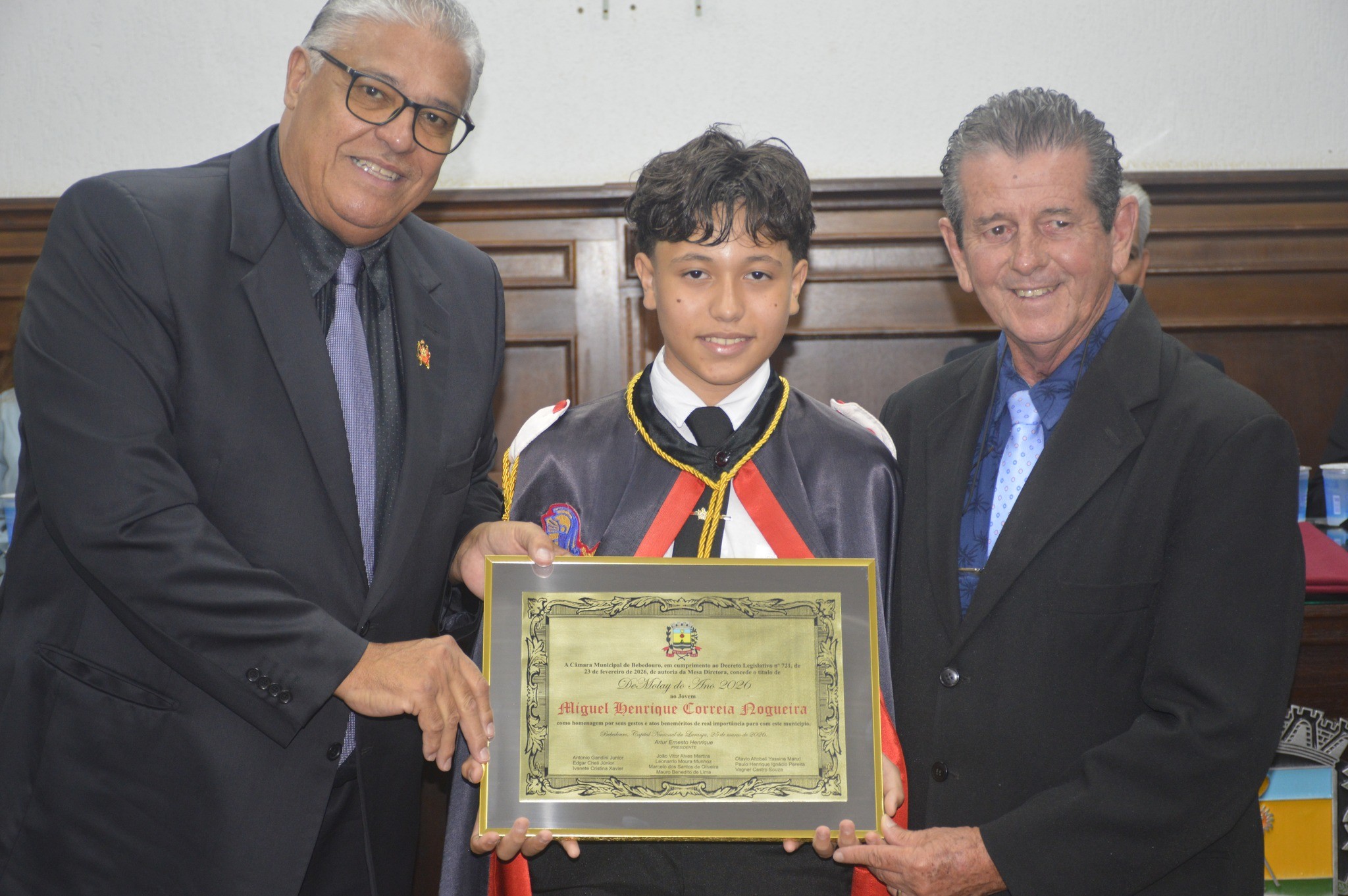 Câmara entrega Diploma DeMolay do Ano 2026