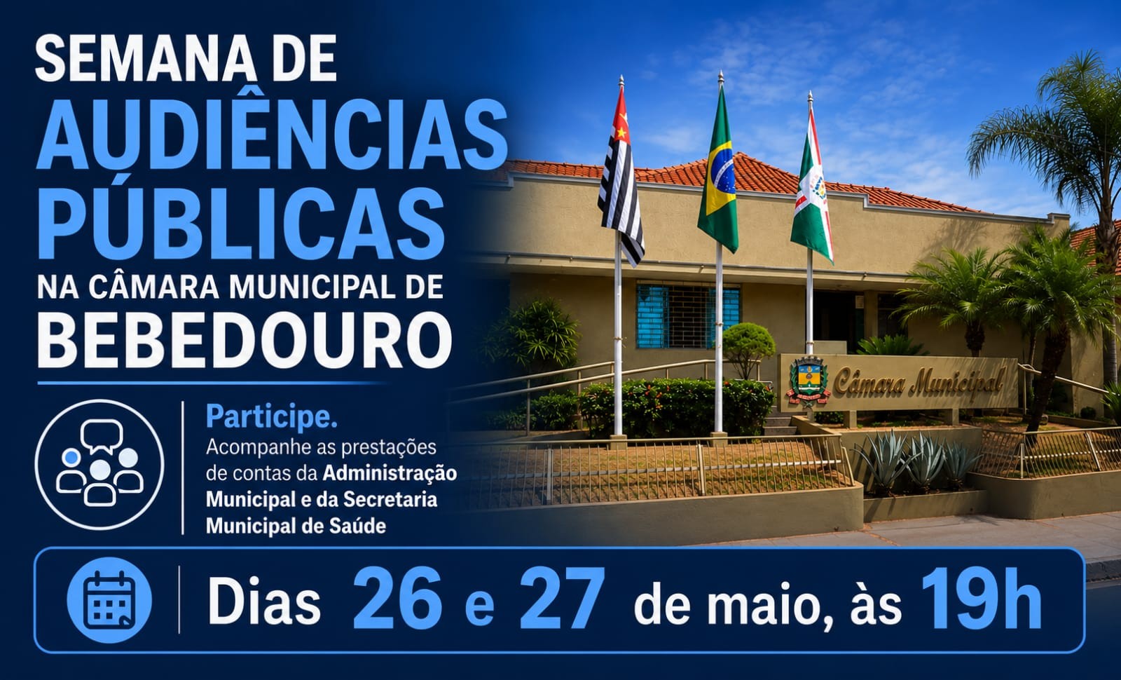 Prefeitura de Bebedouro prestará contas terça e quarta-feira em audiências públicas na Câmara