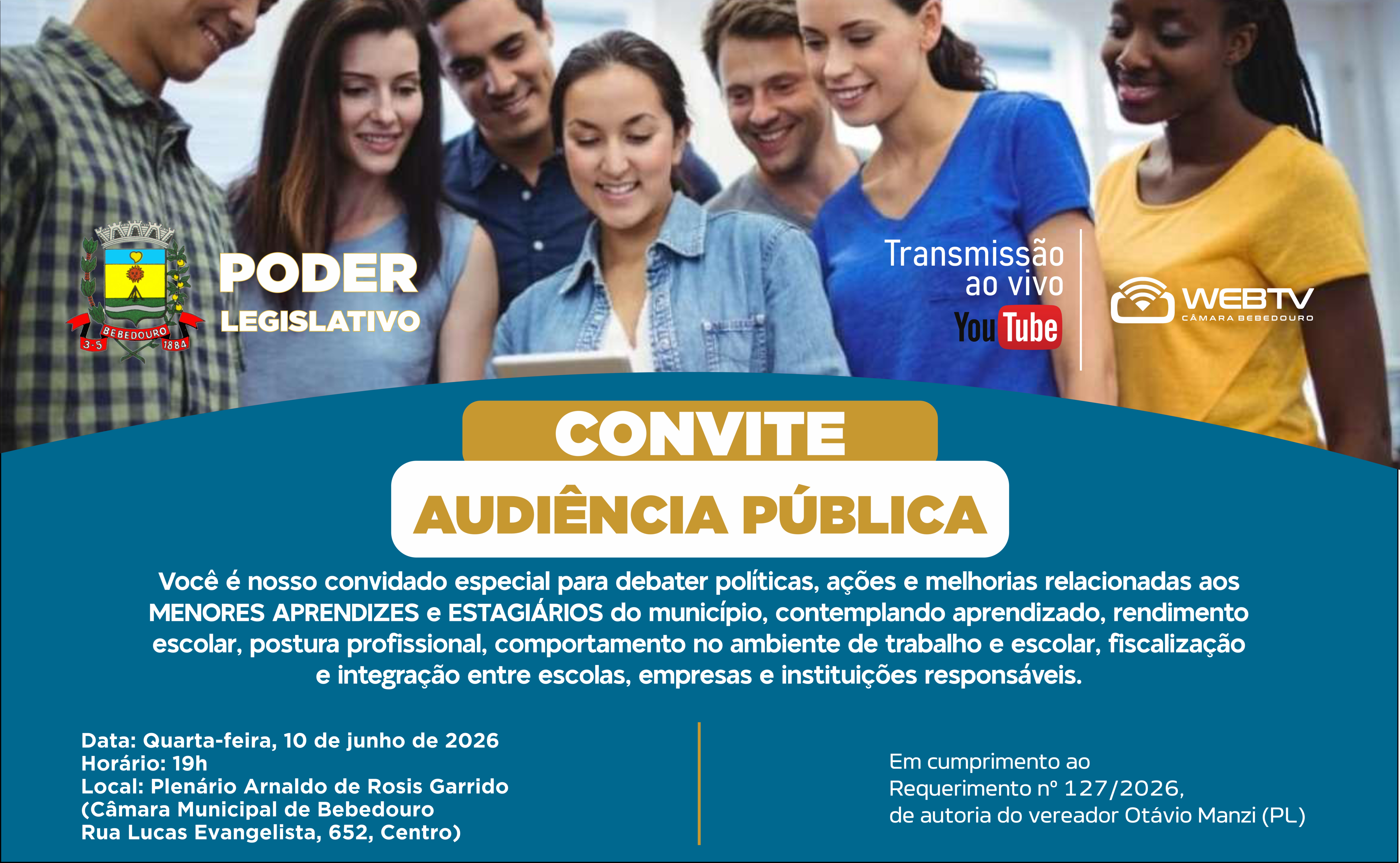 Câmara realiza audiência pública nesta quarta-feira sobre menor aprendiz e estagiários